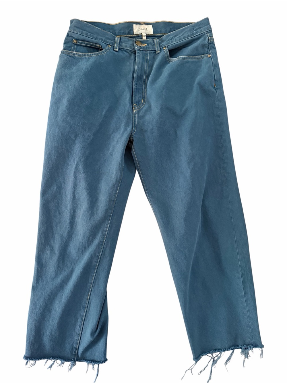 Billy Jean THE GREAT. Size 30 Relaxed French Blue Crop Jeans with Raw Hem
